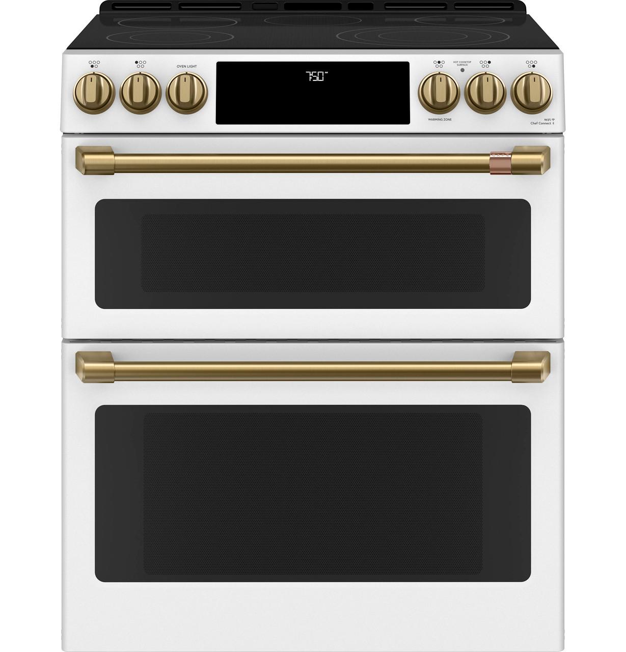 Cafe Caf(eback)™ 30" Smart Slide-In, Front-Control, Radiant and Convection Double-Oven Range