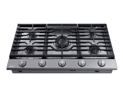 Dacor DTG36P875NS Transitional 36" Gas Cooktop, Silver Stainless Steel, Natural Gas/Liquid Propane