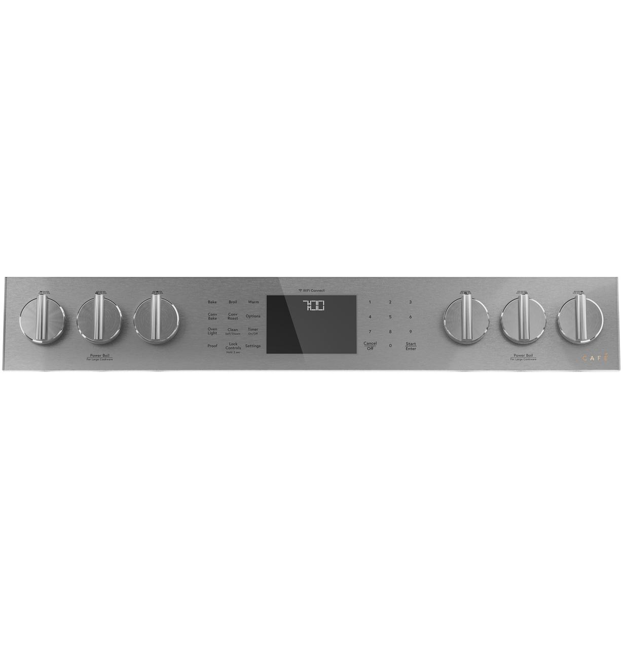 Cafe CGS700M2NS5 CAF(EBACK)™ 30" Smart Slide-In, Front-Control, Gas Range with Convection Oven in Platinum Glass