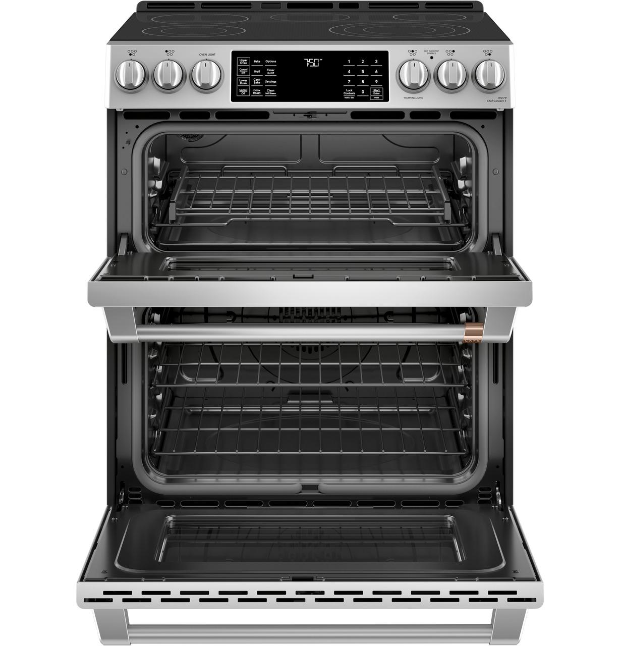 Cafe Caf(eback)™ 30" Smart Slide-In, Front-Control, Radiant and Convection Double-Oven Range