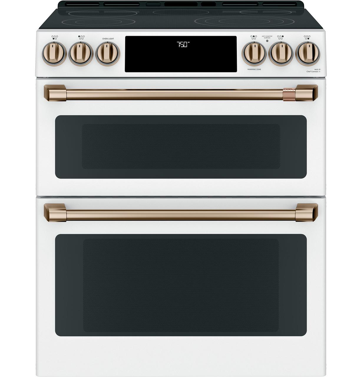 Cafe Caf(eback)™ 30" Smart Slide-In, Front-Control, Radiant and Convection Double-Oven Range