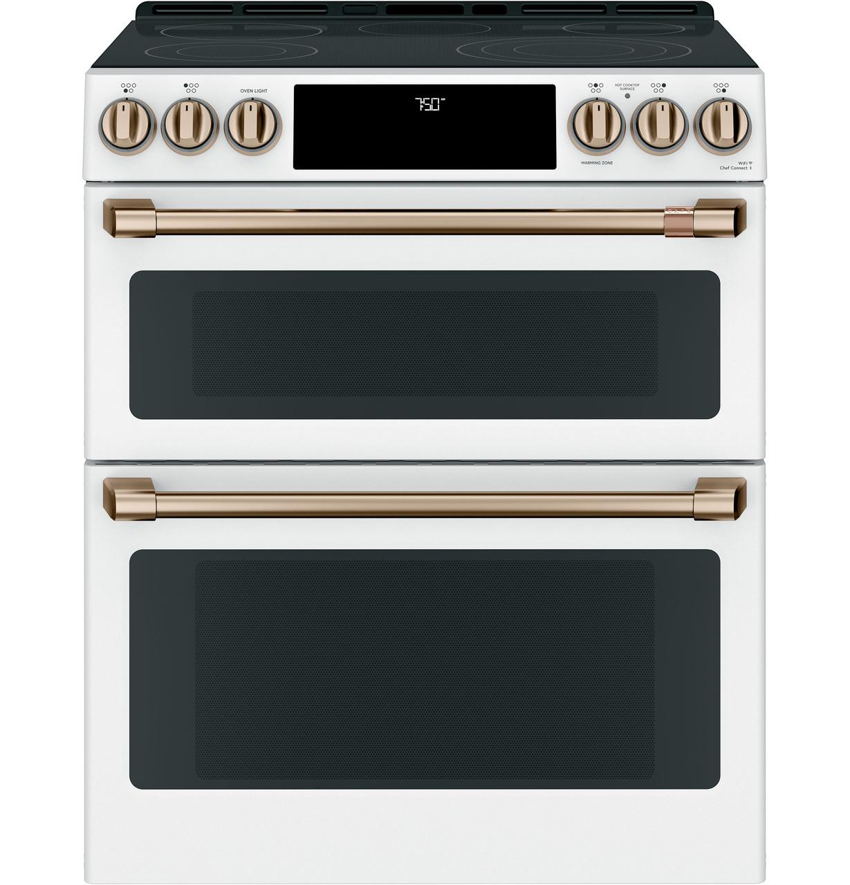 Cafe CES750P4MW2 CAF(EBACK)™ 30" Smart Slide-In, Front-Control, Radiant and Convection Double-Oven Range