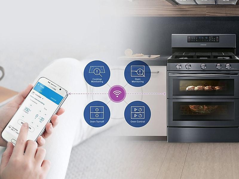 Samsung NX58M6850SG 5.8 cu ft. Smart Freestanding Gas Range with Flex Duo™ & Dual Door in Black Stainless Steel