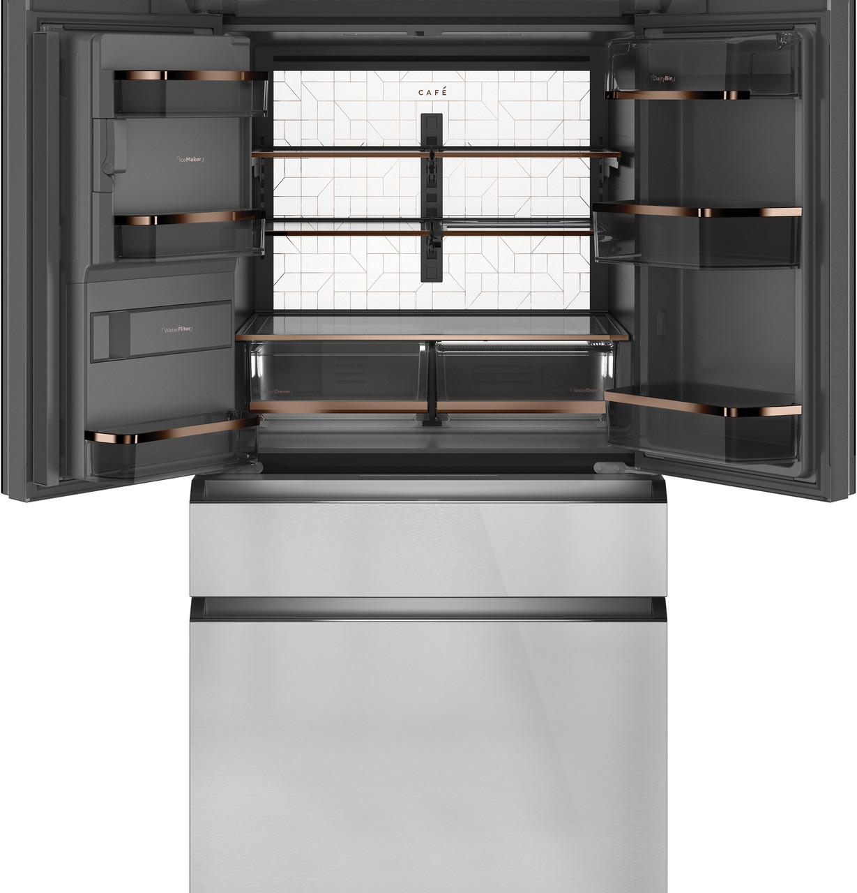 Cafe CXE22DM5PS5 CAF(EBACK)™ ENERGY STAR® 22.3 Cu. Ft. Smart Counter-Depth 4-Door French-Door Refrigerator in Platinum Glass