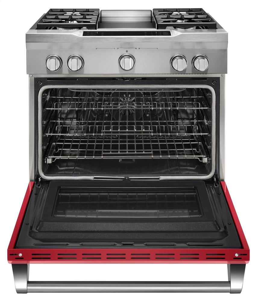 Kitchenaid 36'' 4-Burner with Griddle, Dual Fuel Freestanding Range, Commercial-Style - Signature Red