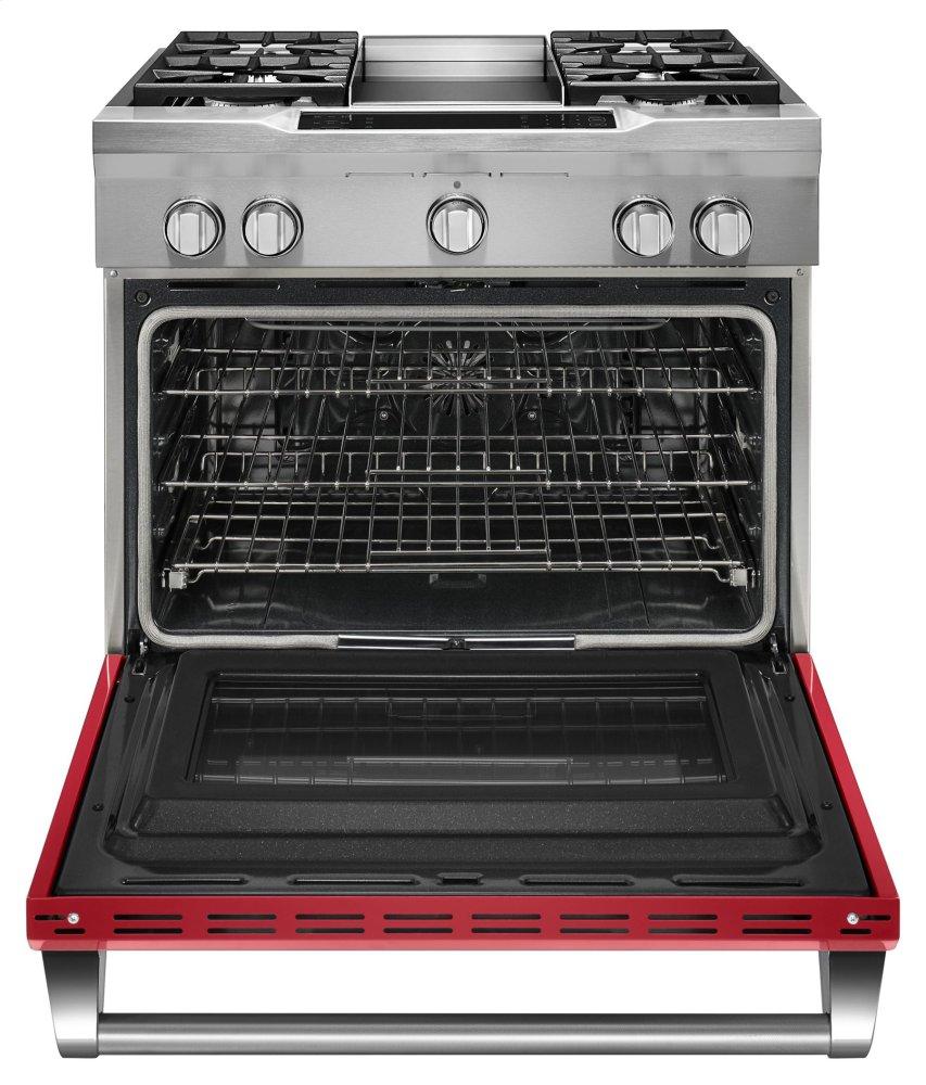 Kitchenaid KDRS463VSD 36'' 4-Burner with Griddle, Dual Fuel Freestanding Range, Commercial-Style - Signature Red