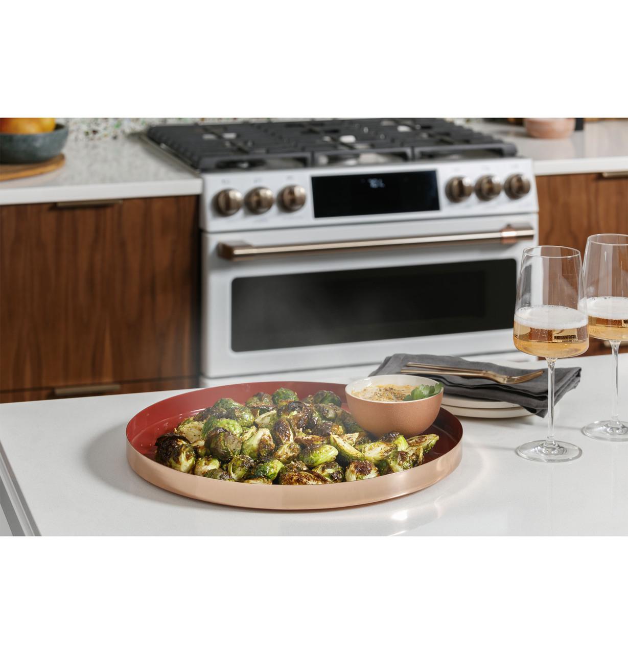 Cafe CGS750P4MW2 CAF(EBACK)™ 30" Smart Slide-In, Front-Control, Gas Double-Oven Range with Convection