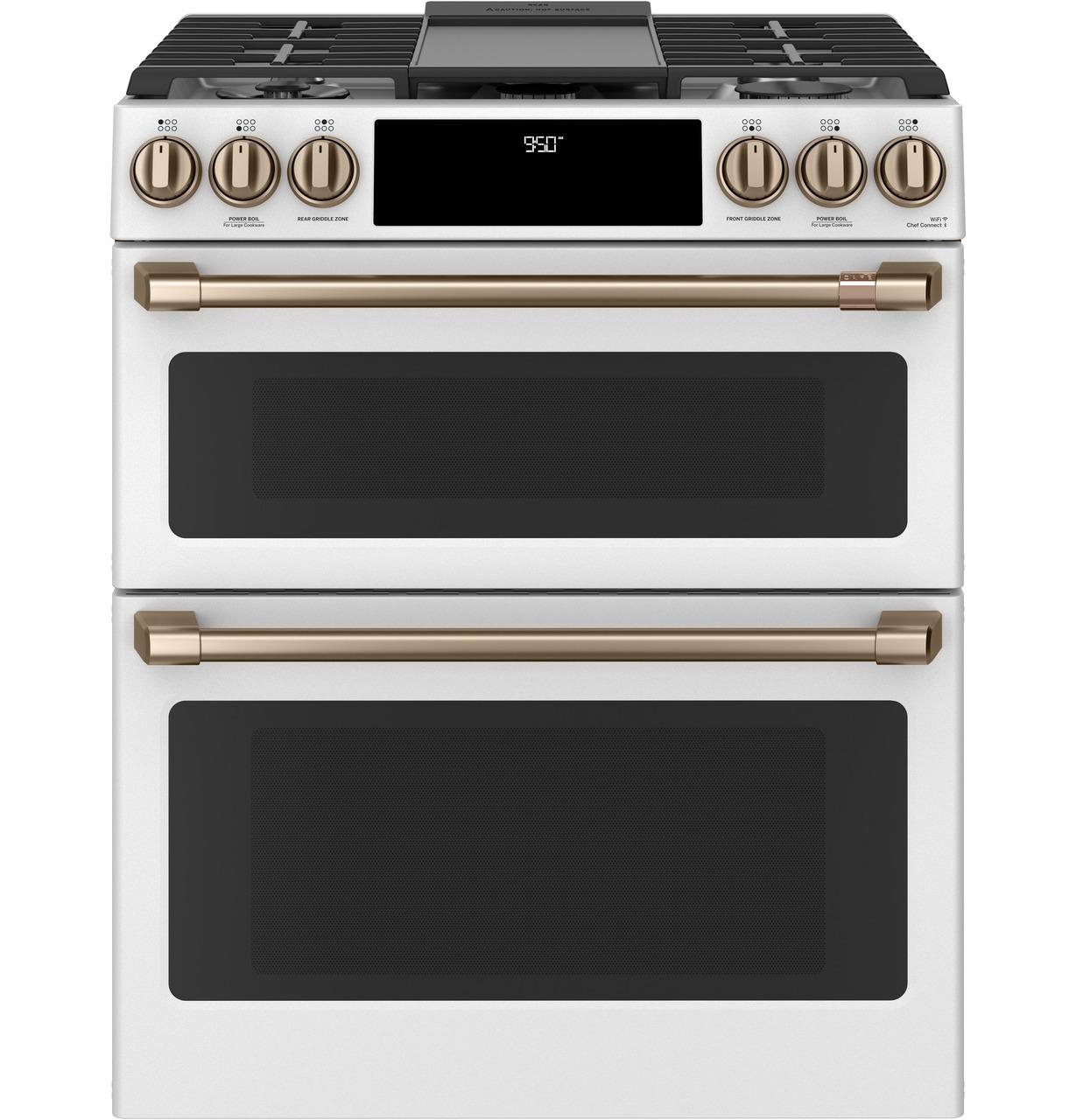 Cafe C2S950P4MW2 CAF(EBACK)™ 30" Smart Slide-In, Front-Control, Dual-Fuel, Double-Oven Range with Convection
