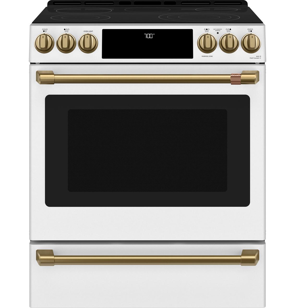 Cafe Caf(eback)™ 30" Smart Slide-In, Front-Control, Radiant and Convection Range