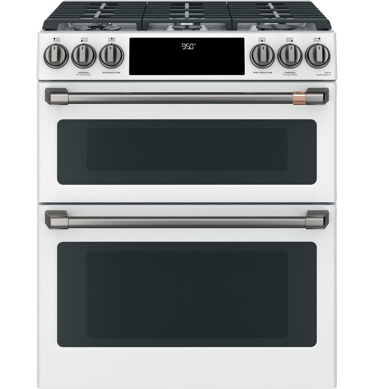Cafe C2S950P4MW2 CAF(EBACK)™ 30" Smart Slide-In, Front-Control, Dual-Fuel, Double-Oven Range with Convection