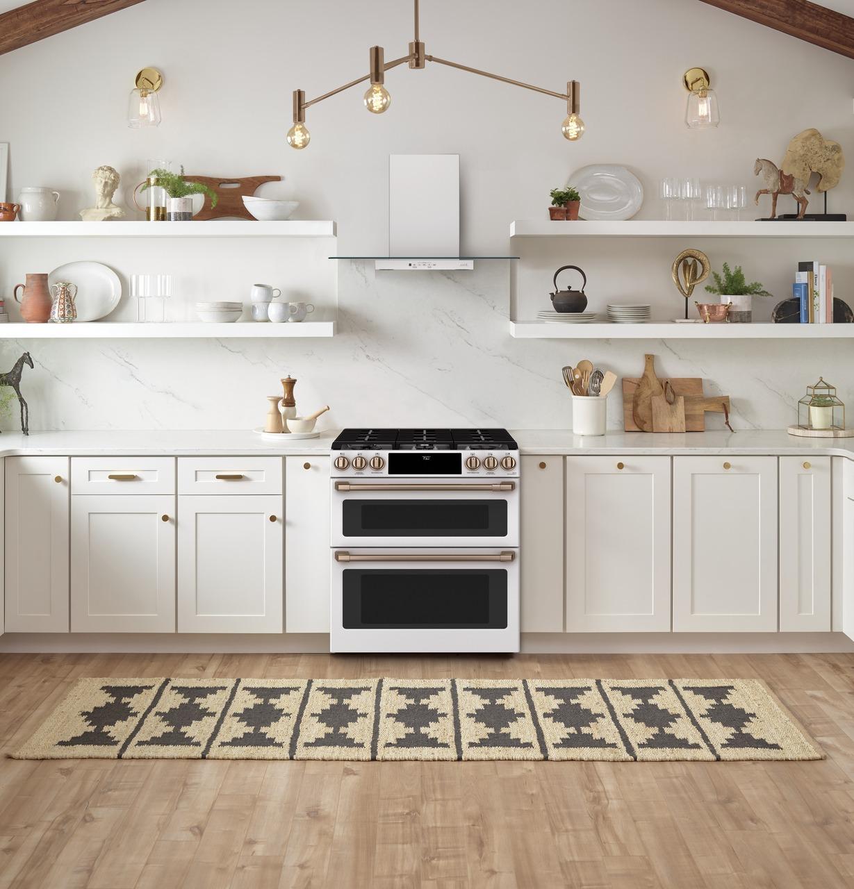 Cafe CGS750P4MW2 CAF(EBACK)™ 30" Smart Slide-In, Front-Control, Gas Double-Oven Range with Convection