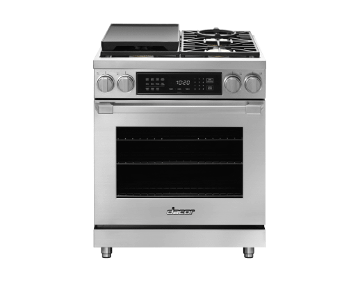 Dacor HDPR30SLP Dual Fuel Pro Range, Silver Stainless Steel, Liquid Propane