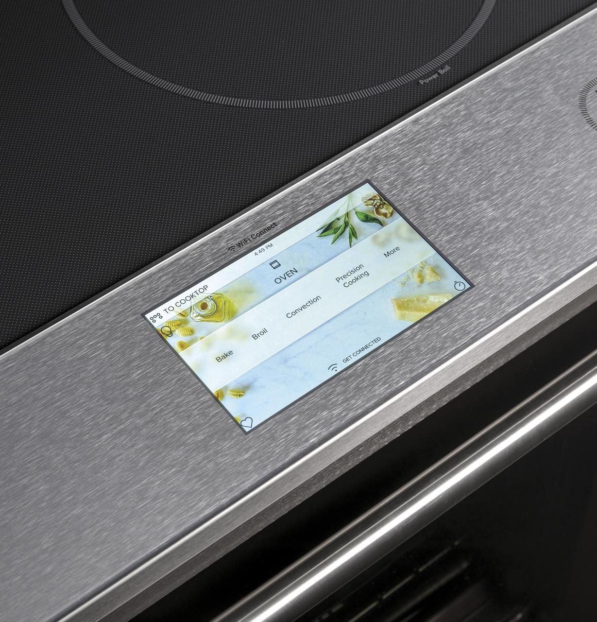 Cafe CHS90XM2NS5 CAF(EBACK)™ 30" Smart Slide-In, Front-Control, Induction and Convection Range with In-Oven Camera in Platinum Glass