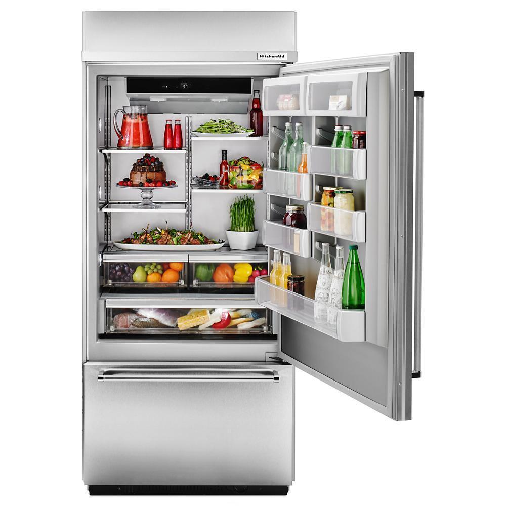 Kitchenaid 20.9 Cu. Ft. 36" Width Built-In Stainless Bottom Mount Refrigerator with Platinum Interior Design