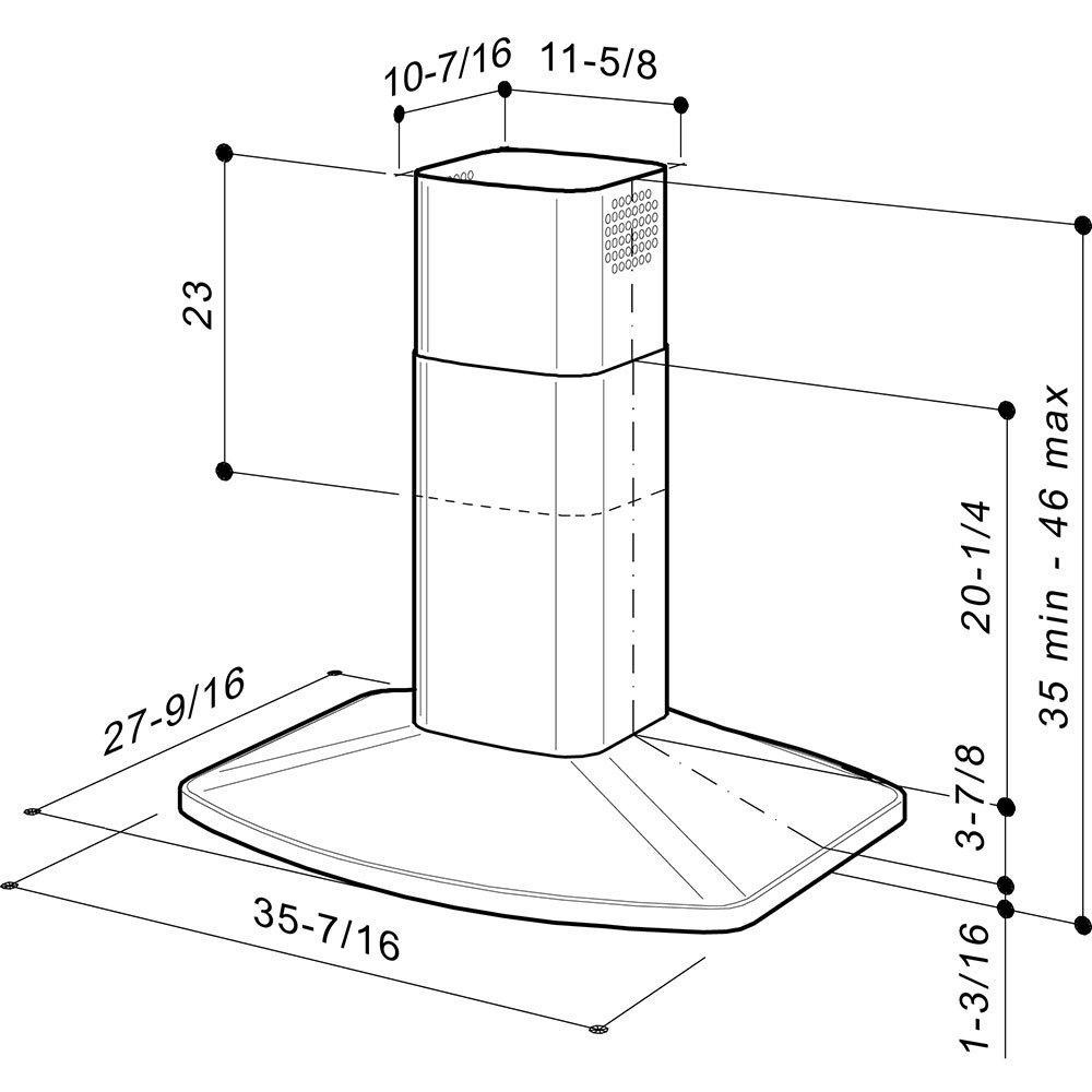 E5490SS Broan® 35-7/16-Inch x 27-9/16-Inch Convertible Island Chimney Range Hood, 550 Max Blower CFM