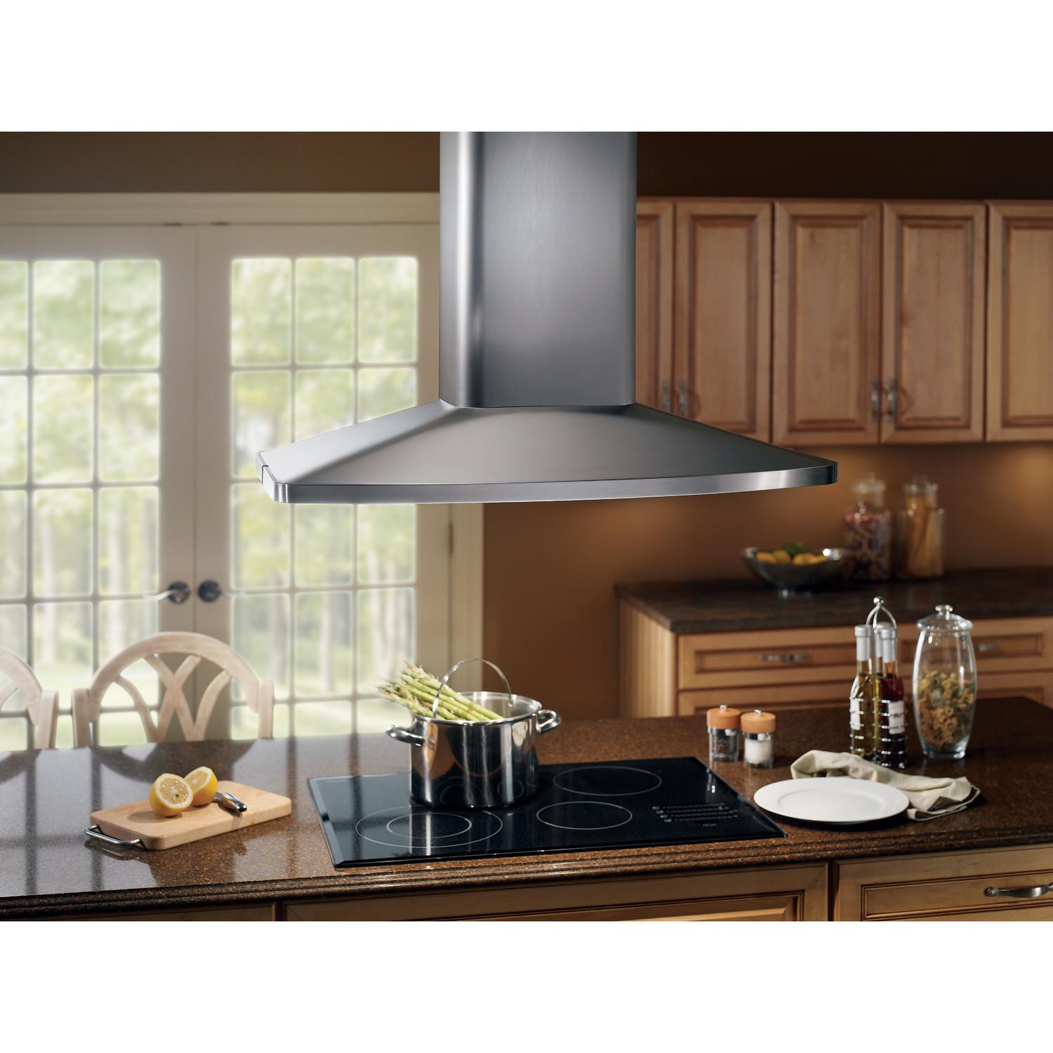 Broan E5490SS **DISCONTINUED** Broan® 35-7/16-Inch x 27-9/16-Inch Convertible Island Chimney Range Hood, 550 Max Blower CFM