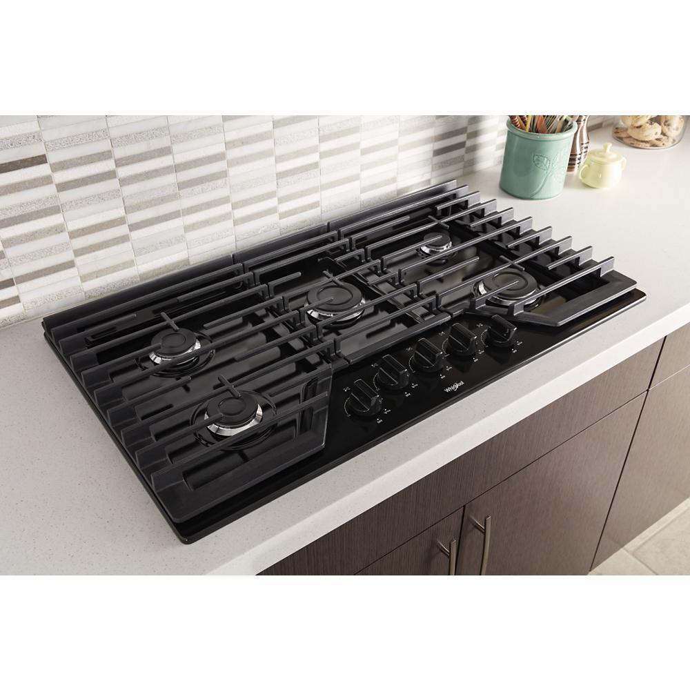 Whirlpool WCG55US6HB 36-inch Gas Cooktop with EZ-2-Lift™ Hinged Cast-Iron Grates