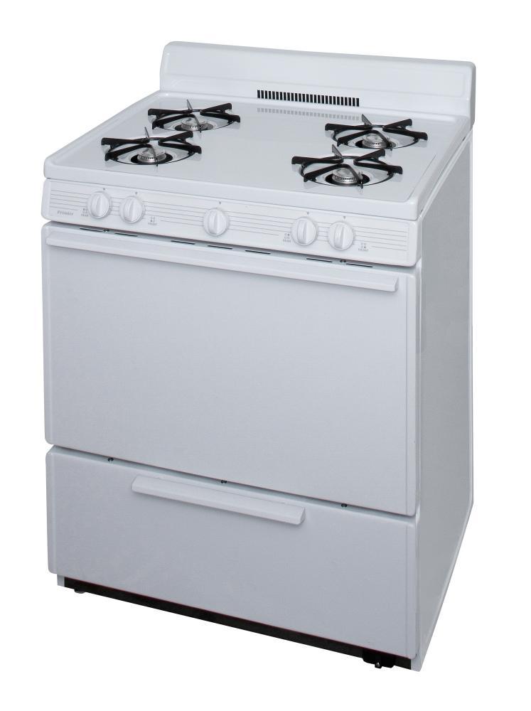 Premier BFK100OP 30 in. Freestanding Battery-Generated Spark Ignition Gas Range in White