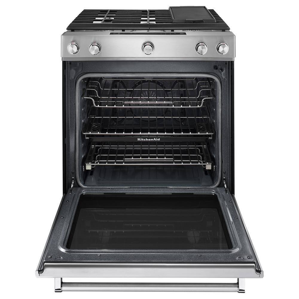 Kitchenaid KSGB900ESS 30-Inch 5 Burner Gas Convection Slide-In Range with Baking Drawer