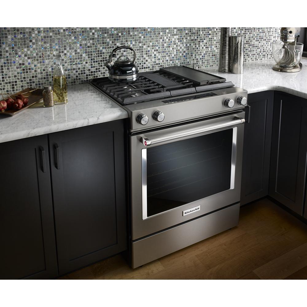 Kitchenaid 30-Inch 4-Burner Dual Fuel Downdraft Slide-In Range