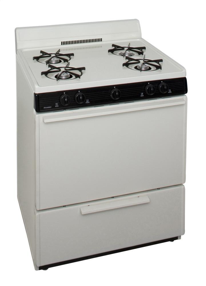 Premier BFK100TP 30 in. Freestanding Battery-Generated Spark Ignition Gas Range in Biscuit