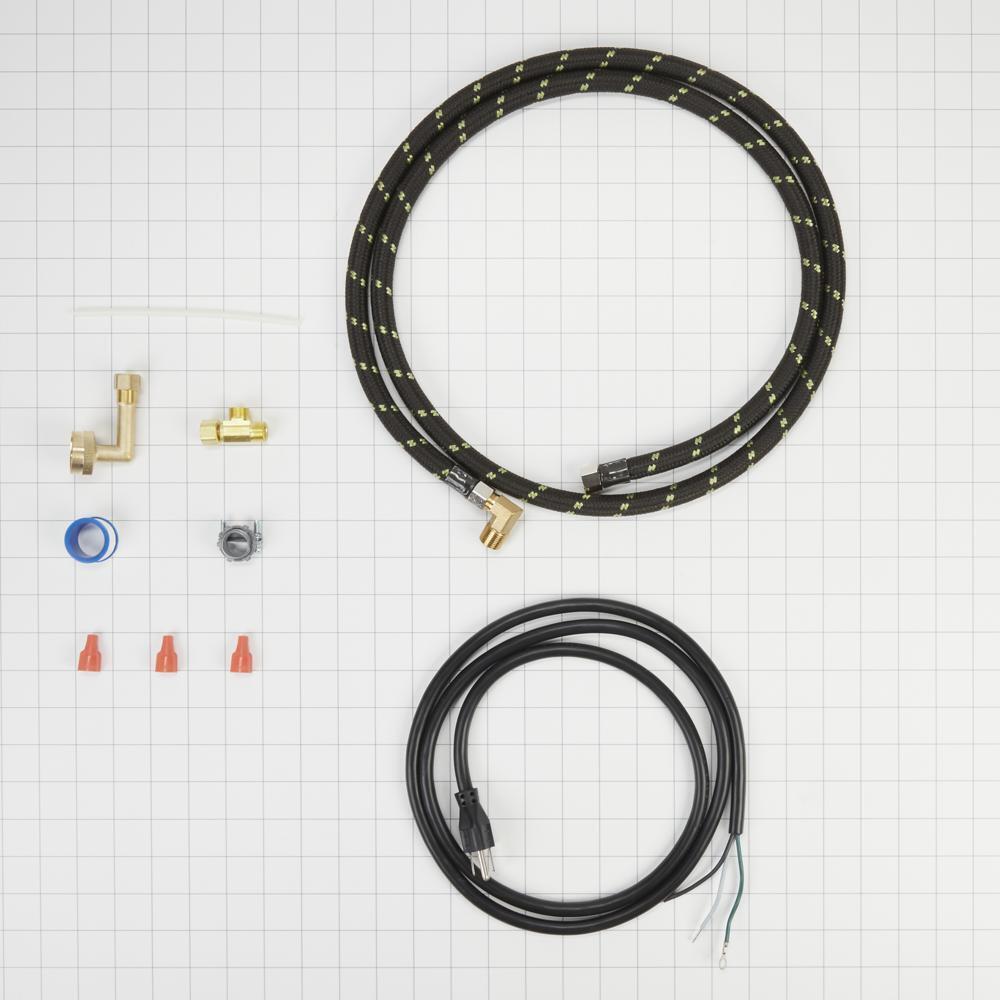 Whirlpool 8212488RC Dishwasher Water Line Installation Kit with 6' braided hose, 3/8" compression fitting, washers, and 5' 3-prong cord