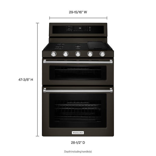 Kitchenaid KFGD500EBS 30-Inch 5 Burner Gas Double Oven Convection Range