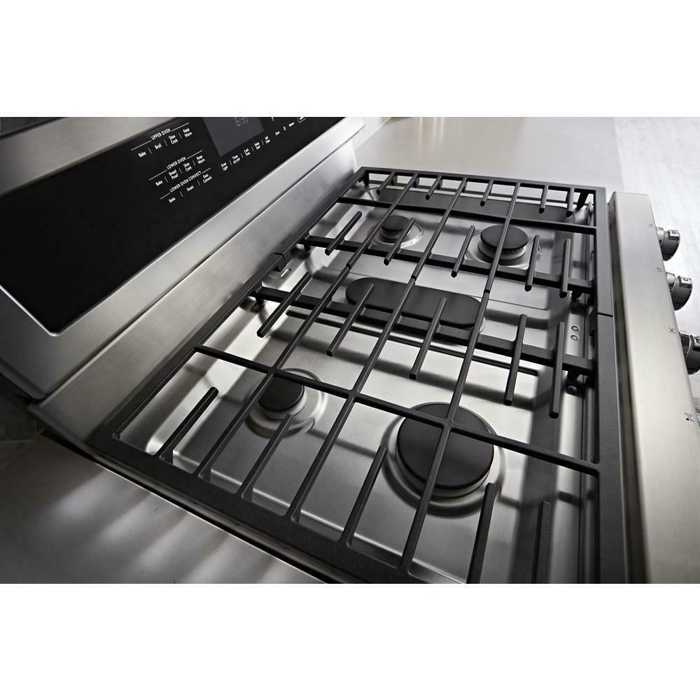 Kitchenaid KFGD500EWH 30-Inch 5 Burner Gas Double Oven Convection Range