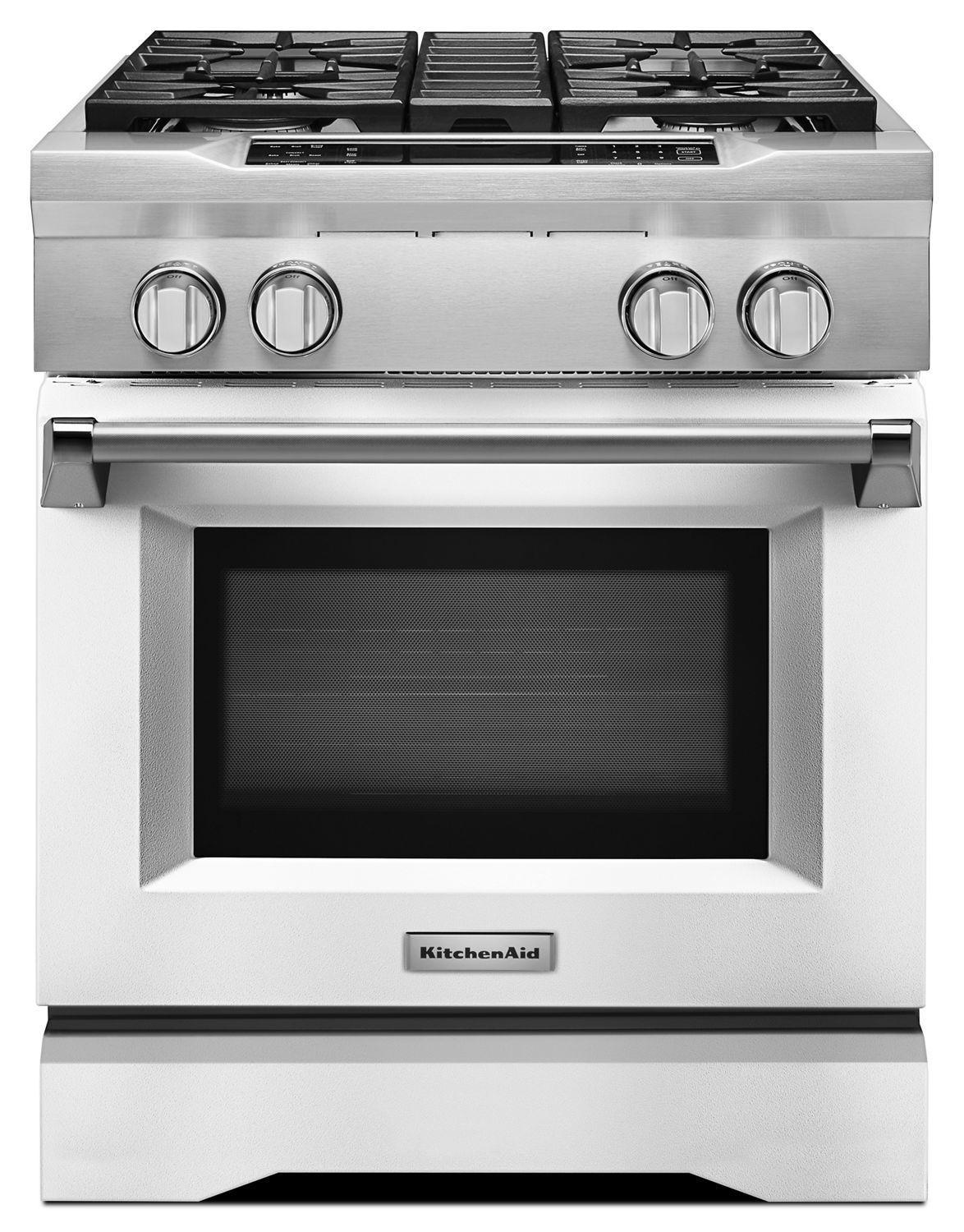 Kitchenaid 30'' 4-Burner Dual Fuel Freestanding Range, Commercial-Style Imperial White