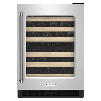 Kitchenaid KUWR214KSB 24" Undercounter Wine Cellar with Glass Door and Wood-Front Racks
