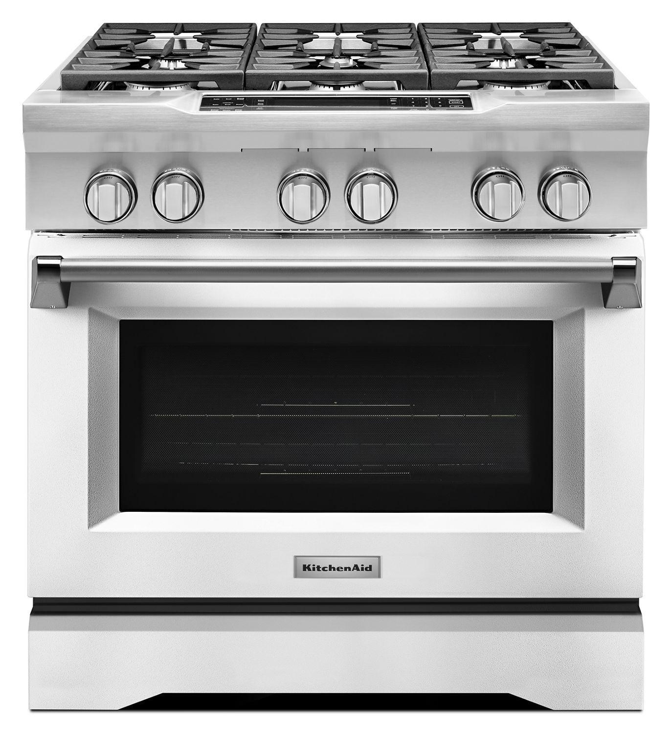 Kitchenaid 36'' 6-Burner Dual Fuel Freestanding Range, Commercial-Style Imperial White