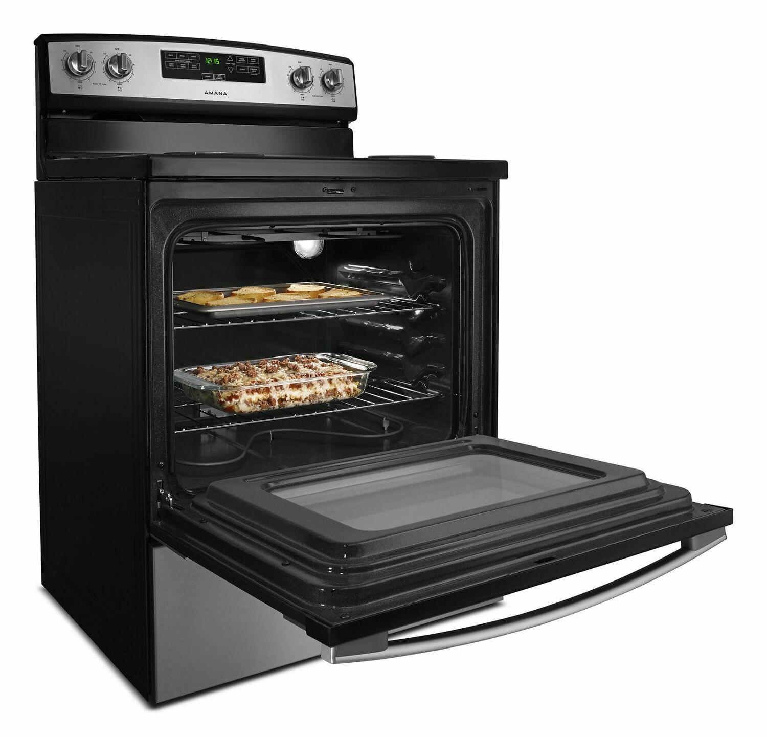 30-inch Amana® Electric Range with Bake Assist Temps - Black-on-Stainless