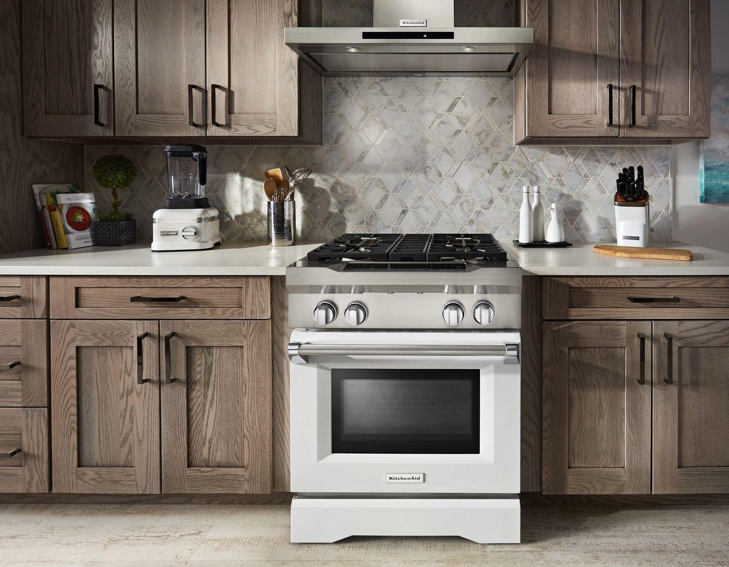 Kitchenaid KDRS407VMW 30'' 4-Burner Dual Fuel Freestanding Range, Commercial-Style Imperial White