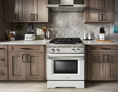 Kitchenaid KDRS407VMW 30'' 4-Burner Dual Fuel Freestanding Range, Commercial-Style Imperial White