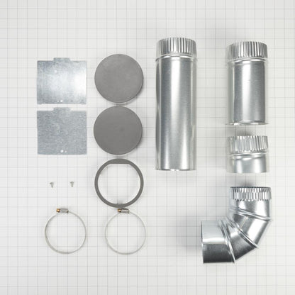 Whirlpool W10323246 4-way internal dryer vent kit for Left, Right, and Bottom venting, compatible with WE/GD94/95/97HEX & ME/GD6000/7000X models.