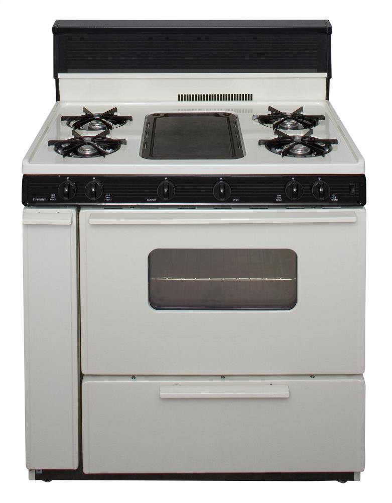 Premier 36 in. Freestanding Battery-Generated Spark Ignition Gas Range in Biscuit