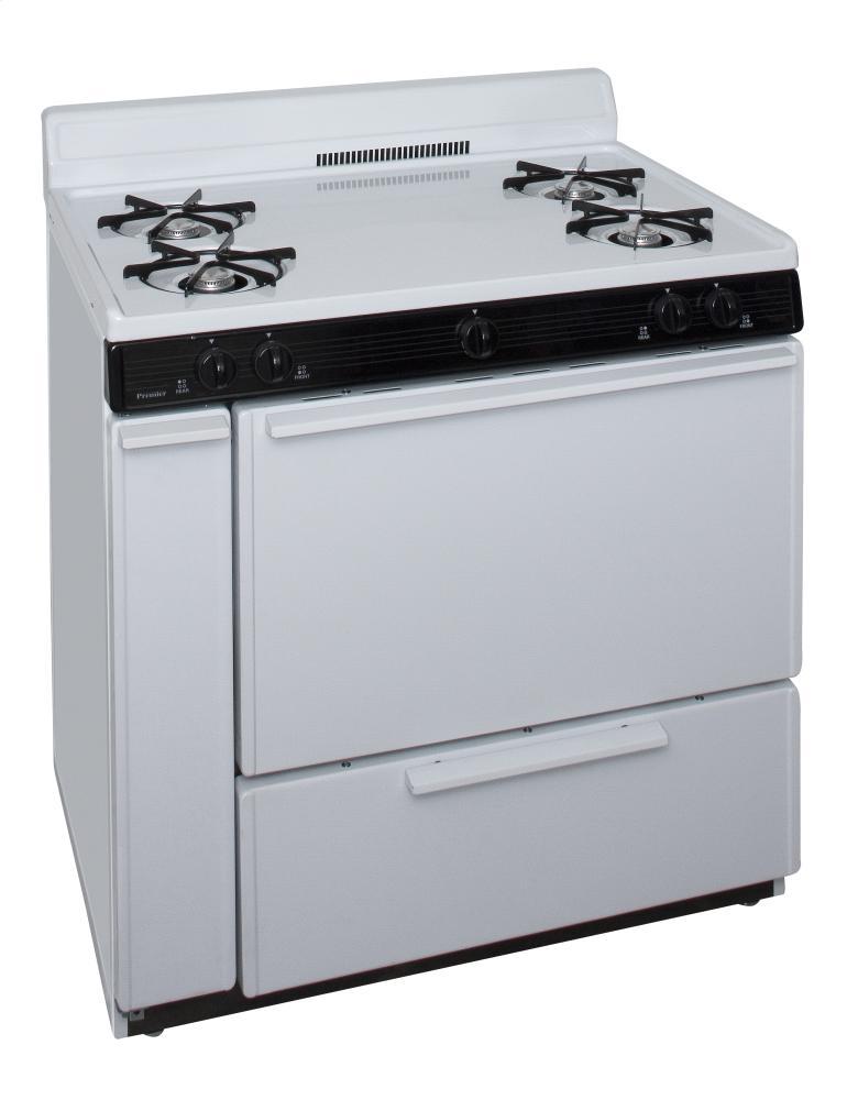 Premier 36 in. Freestanding Battery-Generated Spark Ignition Gas Range in White