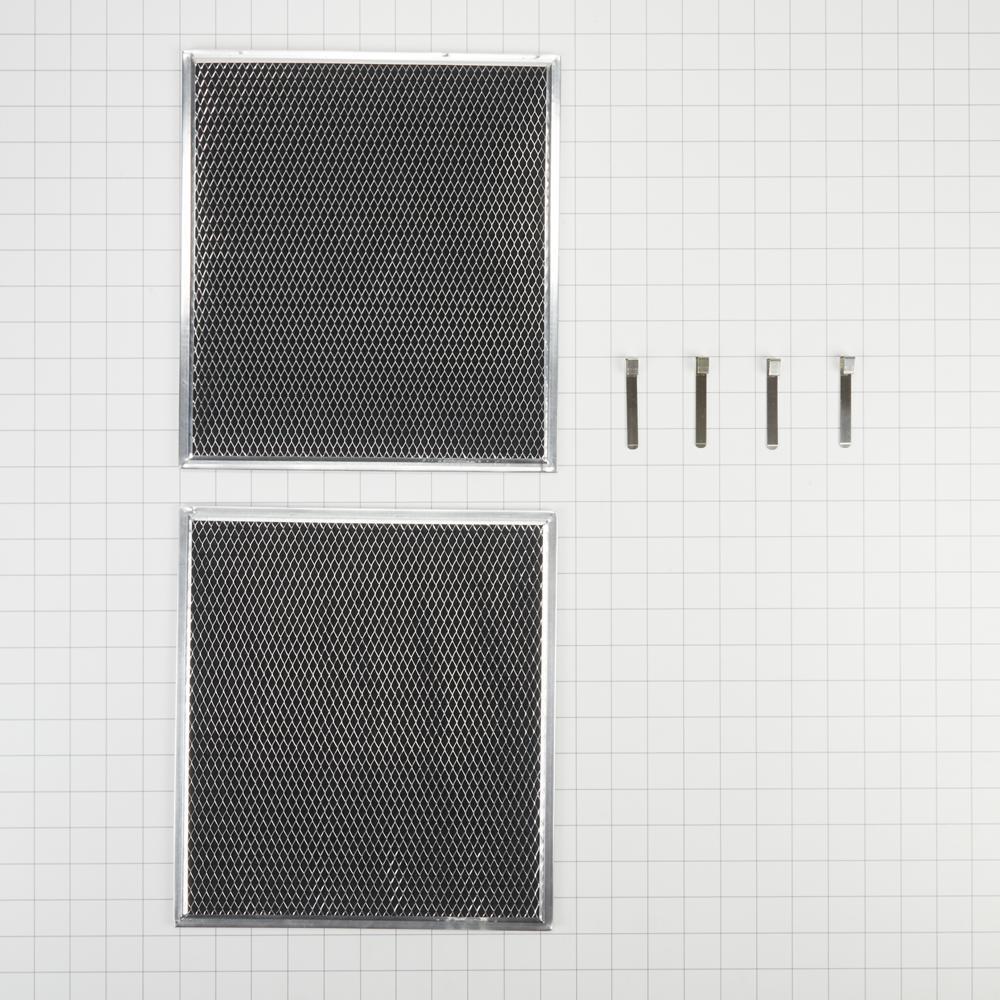 Whirlpool W10905733 Range Hood Charcoal Filter, Silver, with (2) 16 1/2" X 11 1/2" filters, and 4 spring clips
