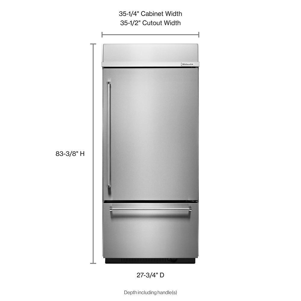 Kitchenaid 20.9 Cu. Ft. 36" Width Built-In Stainless Bottom Mount Refrigerator with Platinum Interior Design