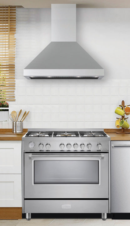 Verona VECHW36GSS 36" Designer Chimney Wall Hood- 600 CFM - 4 Speeds
