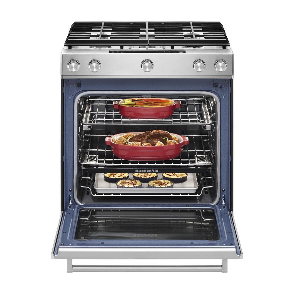 Kitchenaid KSGB900ESS 30-Inch 5 Burner Gas Convection Slide-In Range with Baking Drawer