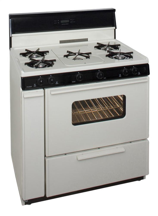 Premier SLK249TP0 36 in. Freestanding Gas Range with 5th Burner and Griddle Package in Biscuit