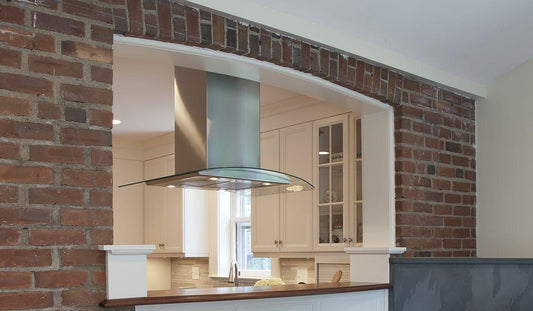 Faber TRATIS36SSV 36" glass island hood with Variable Air Management