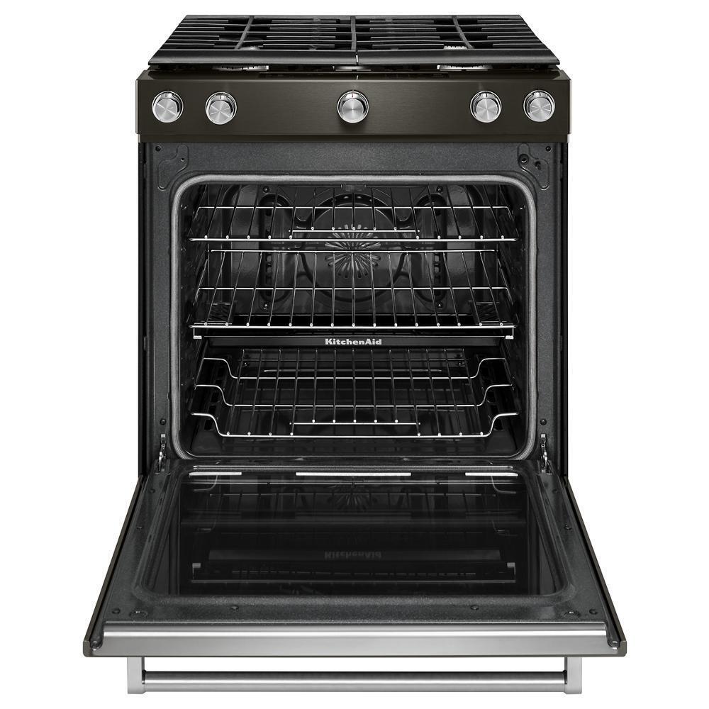 Kitchenaid KSGG700EBS 30-Inch 5-Burner Gas Slide-In Convection Range