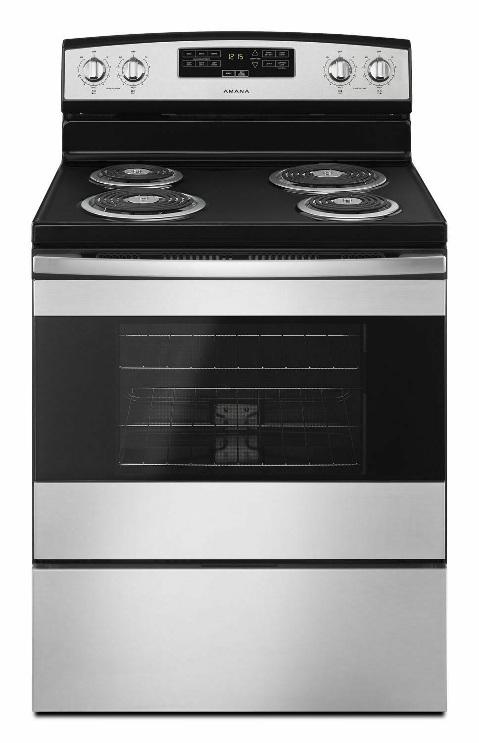 Amana 30-inch Amana® Electric Range with Bake Assist Temps - Black-on-Stainless