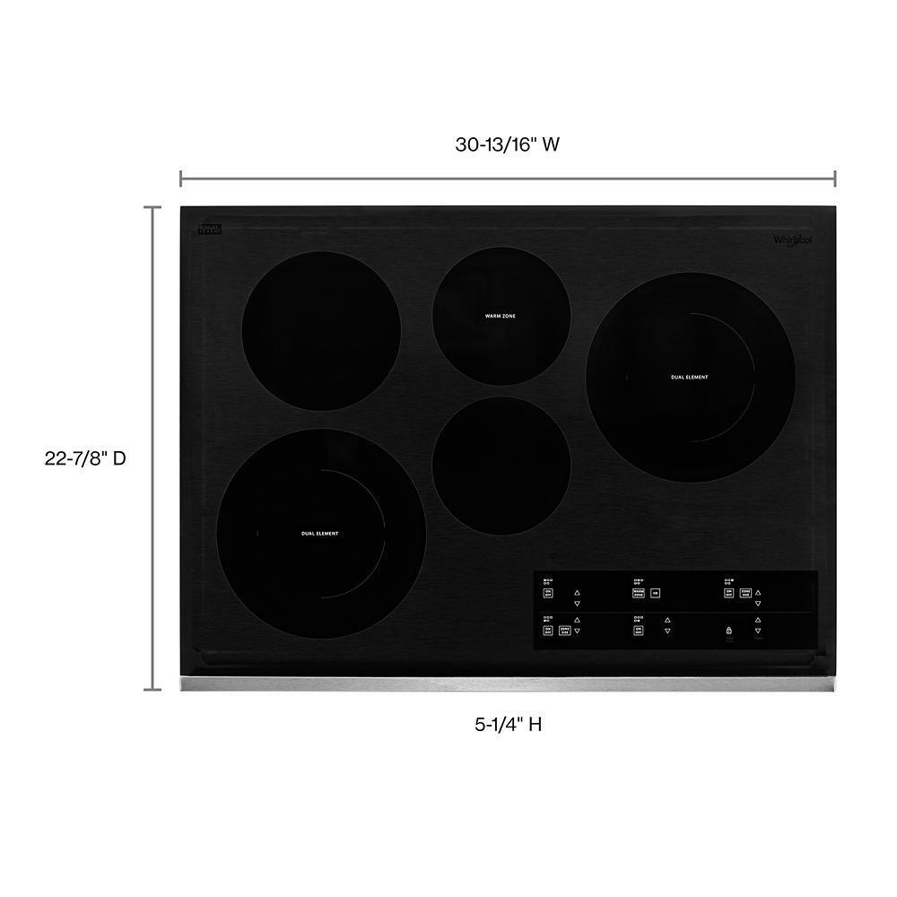 Whirlpool WCE97US0KS 30-inch Electric Ceramic Glass Cooktop with Two Dual Radiant Elements