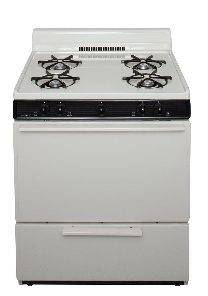 Premier BFK100TP 30 in. Freestanding Battery-Generated Spark Ignition Gas Range in Biscuit