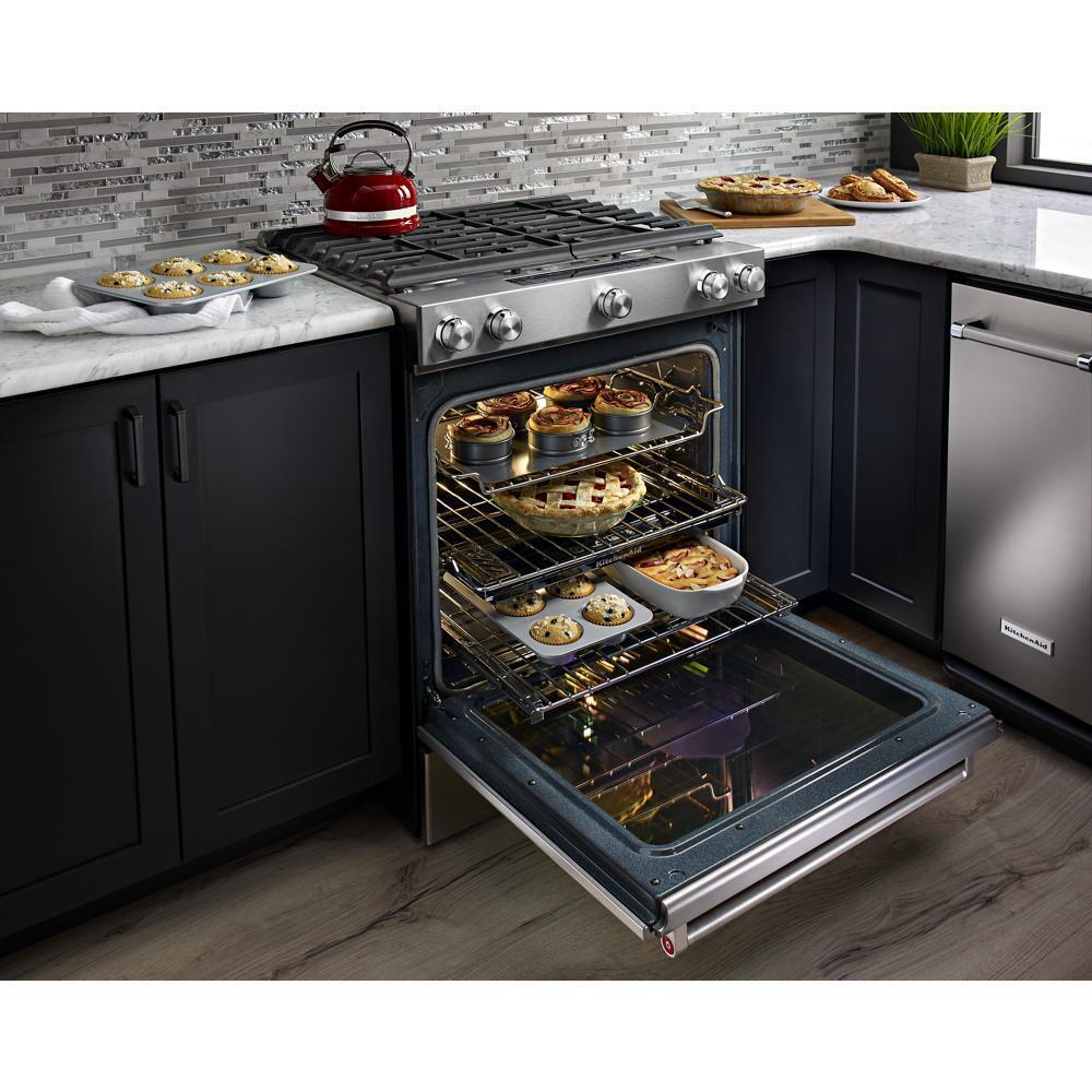 Kitchenaid 30-Inch 5 Burner Gas Convection Slide-In Range with Baking Drawer