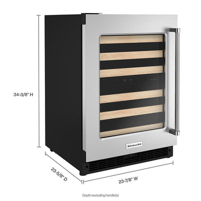 Kitchenaid KUWL214KSB 24" Undercounter Wine Cellar with Glass Door and Wood-Front Racks