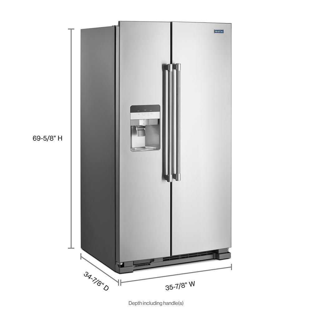 Maytag 36-Inch Wide Side-by-Side Refrigerator with Exterior Ice and Water Dispenser - 25 Cu. Ft.